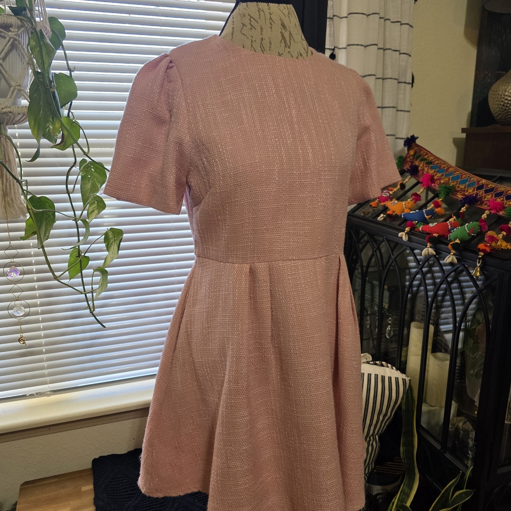 Aqua Blush Pink Fit & Flare Coquette Feminine Retro Vibe Mini Dress With Pockets